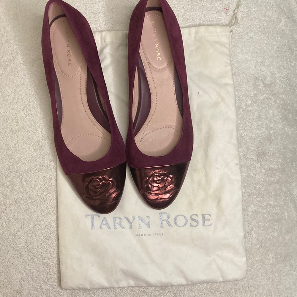 Taryn Rose Babe Flat Suede Camelia round toe ballerina flat shoe Italy leather